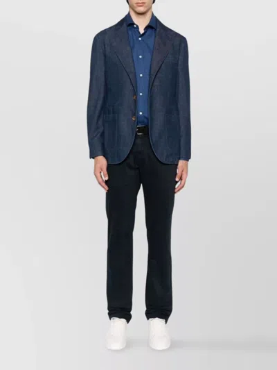 Brunello Cucinelli Single-breasted Cotton Denim Jacket With Patch Pockets In Blue