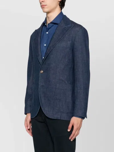 Brunello Cucinelli Single-breasted Cotton Denim Jacket With Patch Pockets In Blue