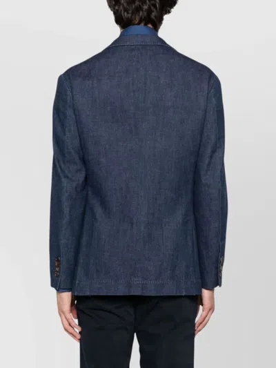Brunello Cucinelli Single-breasted Cotton Denim Jacket With Patch Pockets In Blue