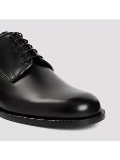 Giorgio Armani Almond Toe Lace-up Leather Shoes In Black