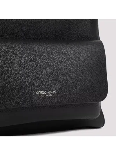Giorgio Armani Grained Calf Leather Backpack Men In Black