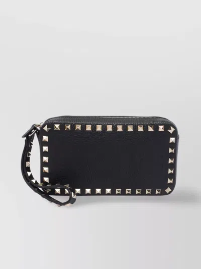 Valentino Rectangular Studded Clutch With Textured Surface