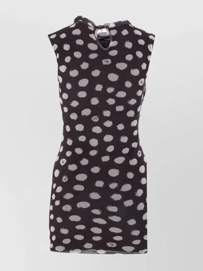 Liu •jo A Line Polka Dot Ruched Sleeveless Dress In Black