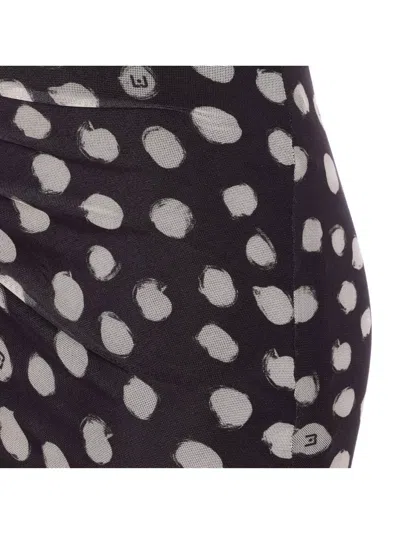 Liu •jo A Line Polka Dot Ruched Sleeveless Dress In Black