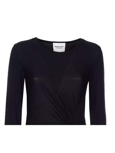 Isabel Marant Étoile Crewneck Long Sleeve Midi Dress With Ruched Detailing In Blue