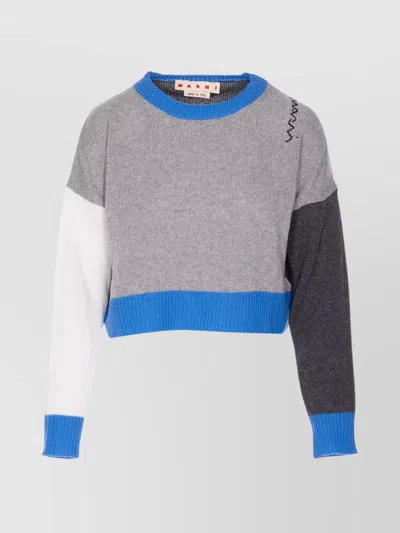 Marni Cropped Color-block Sweater With Round Neckline In Gray
