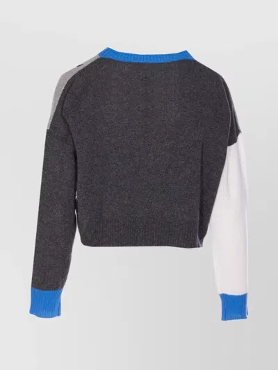 Marni Cropped Color-block Sweater With Round Neckline In Gray