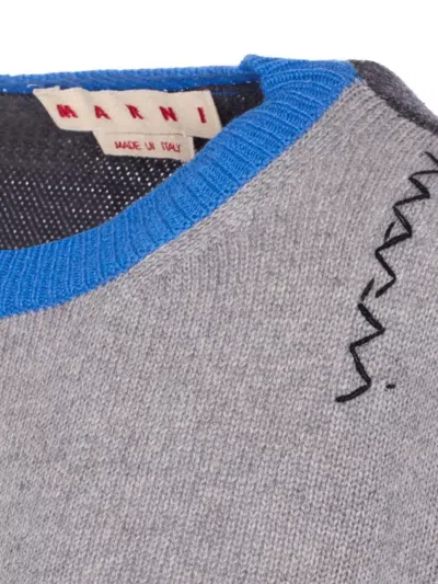 Marni Cropped Color-block Sweater With Round Neckline In Gray