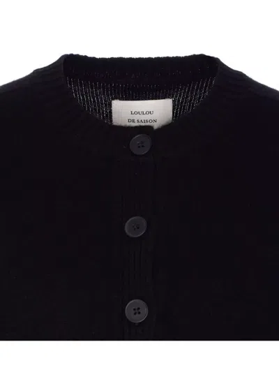 Loulou Studio Ribbed Crewneck Crop Knitwear With Long Sleeves In Black