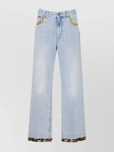 Valentino Womens Denim Blu Lav Chiaro Embroidered Straight-leg Denim Jeans In Blue