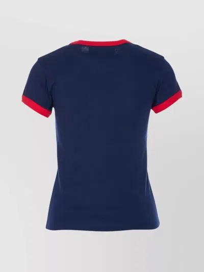 Valentino Crew Neck Cotton T-shirt With Contrast Trim In Blue
