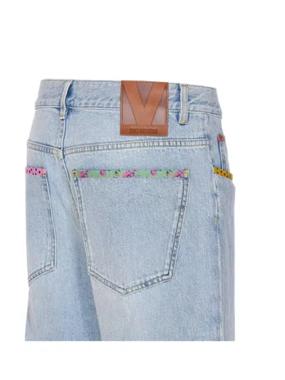 Valentino Womens Denim Blu Lav Chiaro Embroidered Straight-leg Denim Jeans In Blue