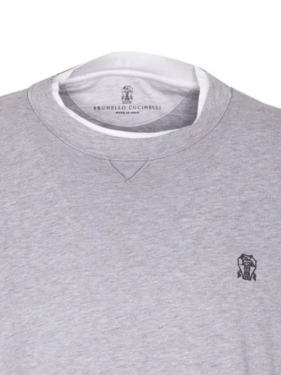 Brunello Cucinelli Layered Crewneck T-shirt Stitch Detailing In Gray