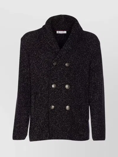 Brunello Cucinelli Double-breasted Cashmere And Silk Blend Cardigan In Black