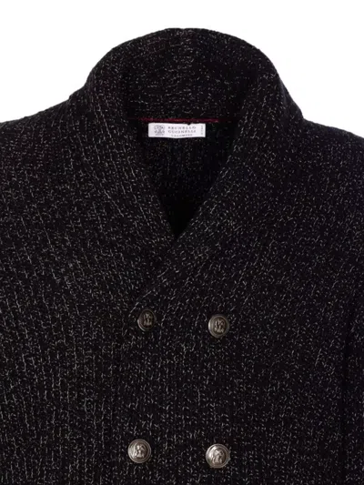 Brunello Cucinelli Double-breasted Cashmere And Silk Blend Cardigan In Black