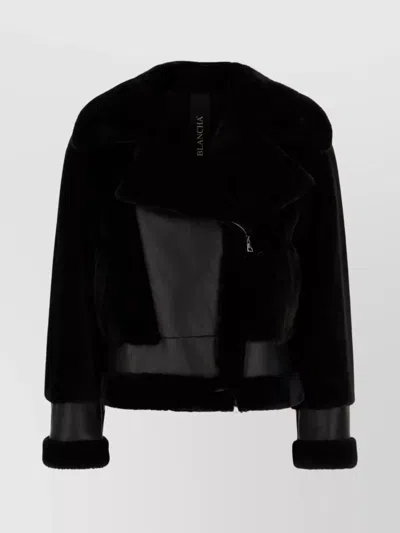 Blancha Shearling Jacket With Cuffed Sleeves And Faux Fur In Black