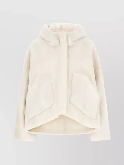 Blancha Faux Fur Coat With Hood And Pockets In Neutral