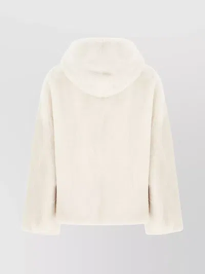 Blancha Faux Fur Coat With Hood And Pockets In Neutral