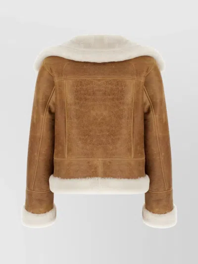Blancha Shearling Collar Cropped Length Jacket In Green