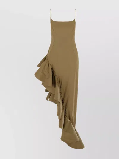 Giuseppe Di Morabito Cotton Dress With Asymmetric Hem And Ruffled Detail In Green
