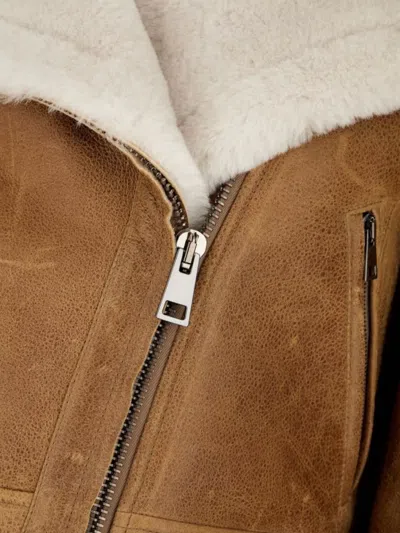 Blancha Shearling Collar Cropped Length Jacket In Green