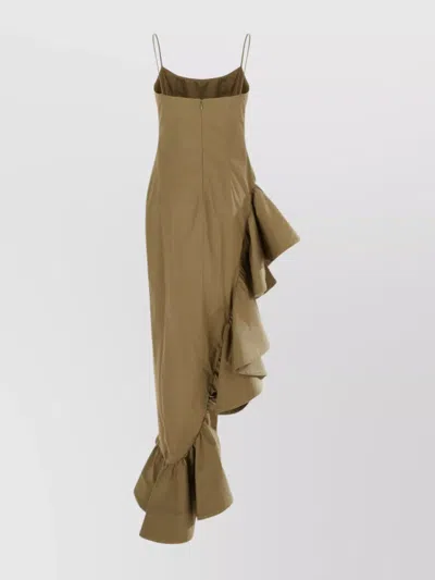 Giuseppe Di Morabito Cotton Dress With Asymmetric Hem And Ruffled Detail In Green