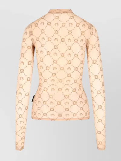 Marine Serre Printed Fitted Top Sheer Sleeves In Neutral