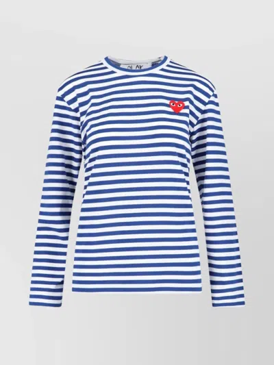 Comme Des Garçons Play Crew Neck Striped Pattern Long Sleeves In Blue