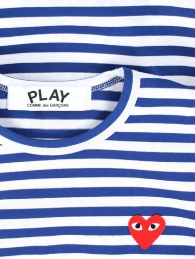 Comme Des Garçons Play Crew Neck Striped Pattern Long Sleeves In Blue