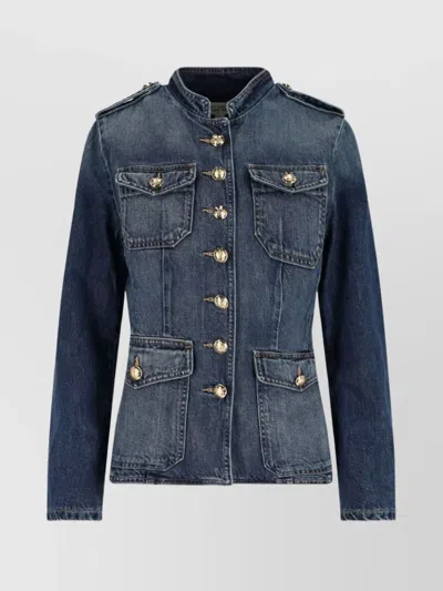 Nili Lotan Military Style Jacket Gold Buttons In Blue