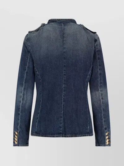 Nili Lotan Military Style Jacket Gold Buttons In Blue