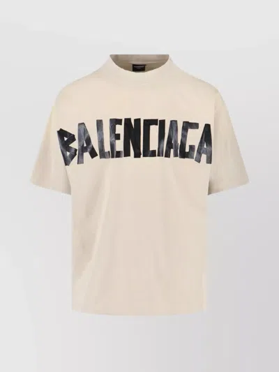 Balenciaga Men Beige Tape Type Medium Fit T-shirt In Neutral