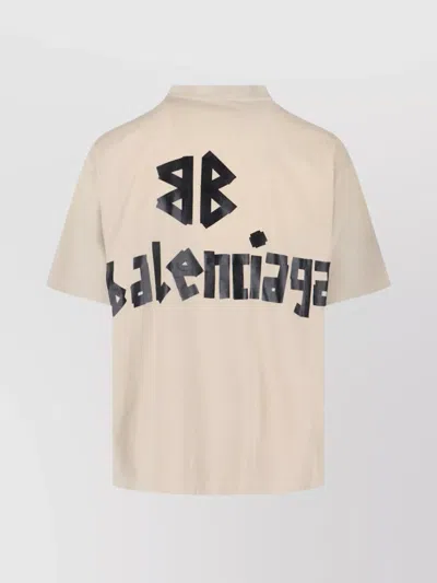 Balenciaga Men Beige Tape Type Medium Fit T-shirt In Neutral