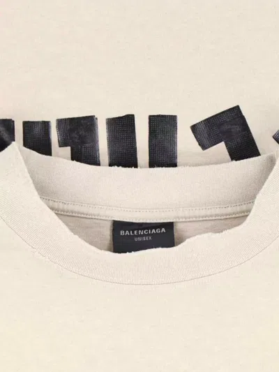 Balenciaga Men Beige Tape Type Medium Fit T-shirt In Neutral
