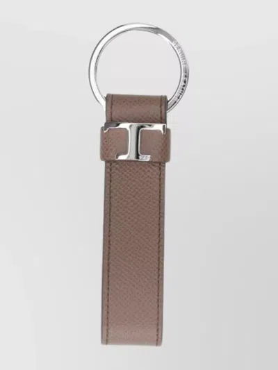 Tod's Taupe Calf Leather Keychain With Ostrich Print