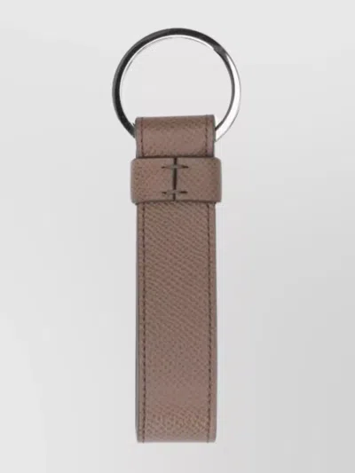 Tod's Taupe Calf Leather Keychain With Ostrich Print