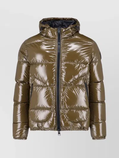 Herno Quilted Hooded Jacket Shiny Finish In Brown