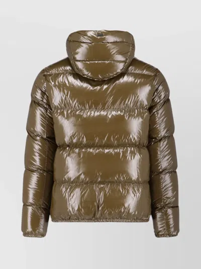 Herno Quilted Hooded Jacket Shiny Finish In Brown