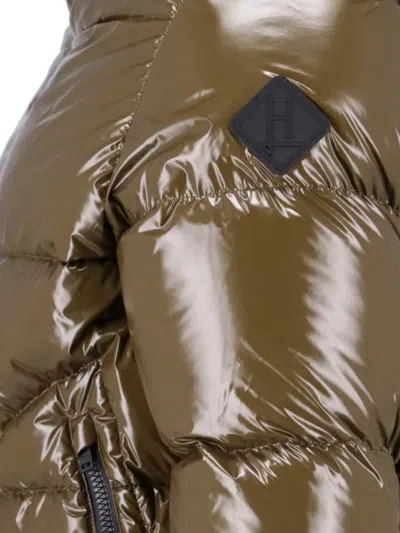 Herno Quilted Hooded Jacket Shiny Finish In Brown