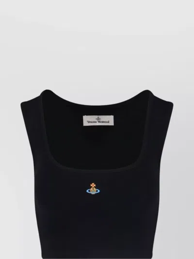 Vivienne Westwood Black Top With Embroidered Logo In Black