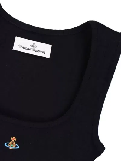 Vivienne Westwood Black Top With Embroidered Logo In Black