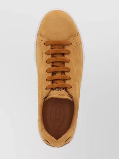 Tod's Low Top Round Toe Rubber Sole Sneakers In Orange