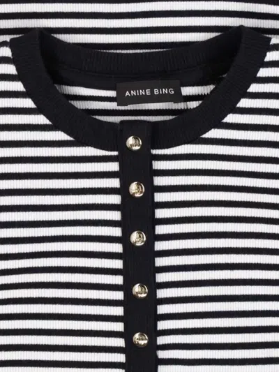 Anine Bing Alessia Long Sleeve Tee In Cream And Black Stripe In Multi