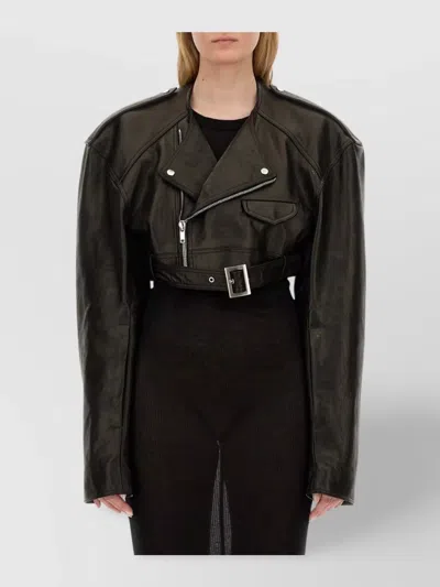 Rick Owens Womens Black Biker Notched-lapel Regular-fit Leather Jacket