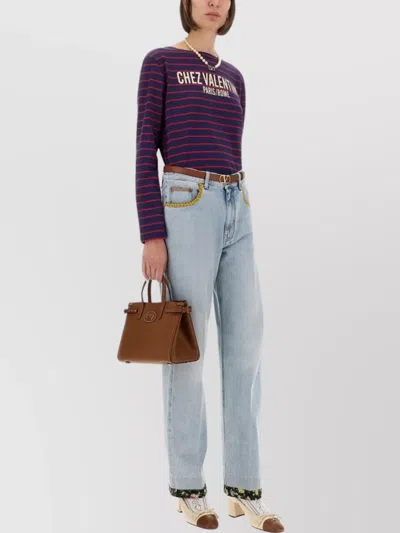 Valentino Striped Cotton Jersey T-shirt In Purple