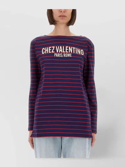 Valentino Striped Cotton Jersey T-shirt In Purple