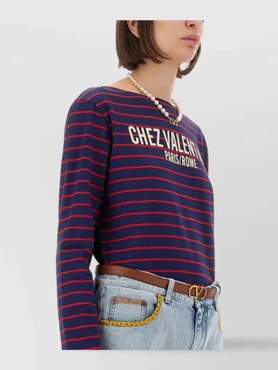 Valentino Striped Cotton Jersey T-shirt In Purple