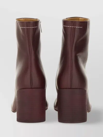 Mm6 Maison Margiela Ankle Block Heel Round Toe Smooth Boots