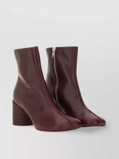 Mm6 Maison Margiela Ankle Block Heel Round Toe Smooth Boots