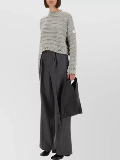 Mm6 Maison Margiela Wide Leg Pleated Trousers In Gray